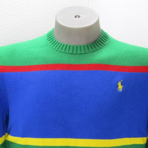 NEW POLO RALPH LAUREN Mens Sweater Green/Multi Striped Cotton Crewneck Size S - Picture 2 of 9